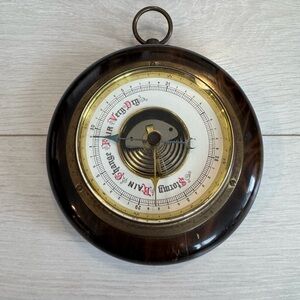 Vintage wall barometer with wood and brass case by Swift, Germany